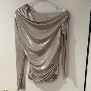 Abercrombie & Fitch Metallic Silver One Shoulder Top